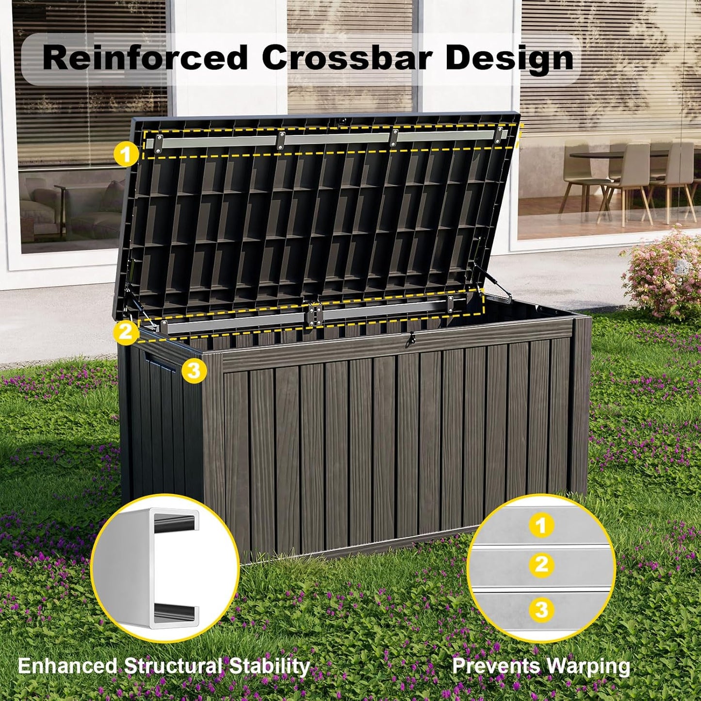Skiennix 150 Gallon Waterproof Outdoor Storage Box - Lockable Resin Container for Patio & Garden (Black)