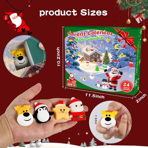 Christmas Advent Calendars 2025 - 24pcs Cute Mochi Squishies Countdown Toys for Kids