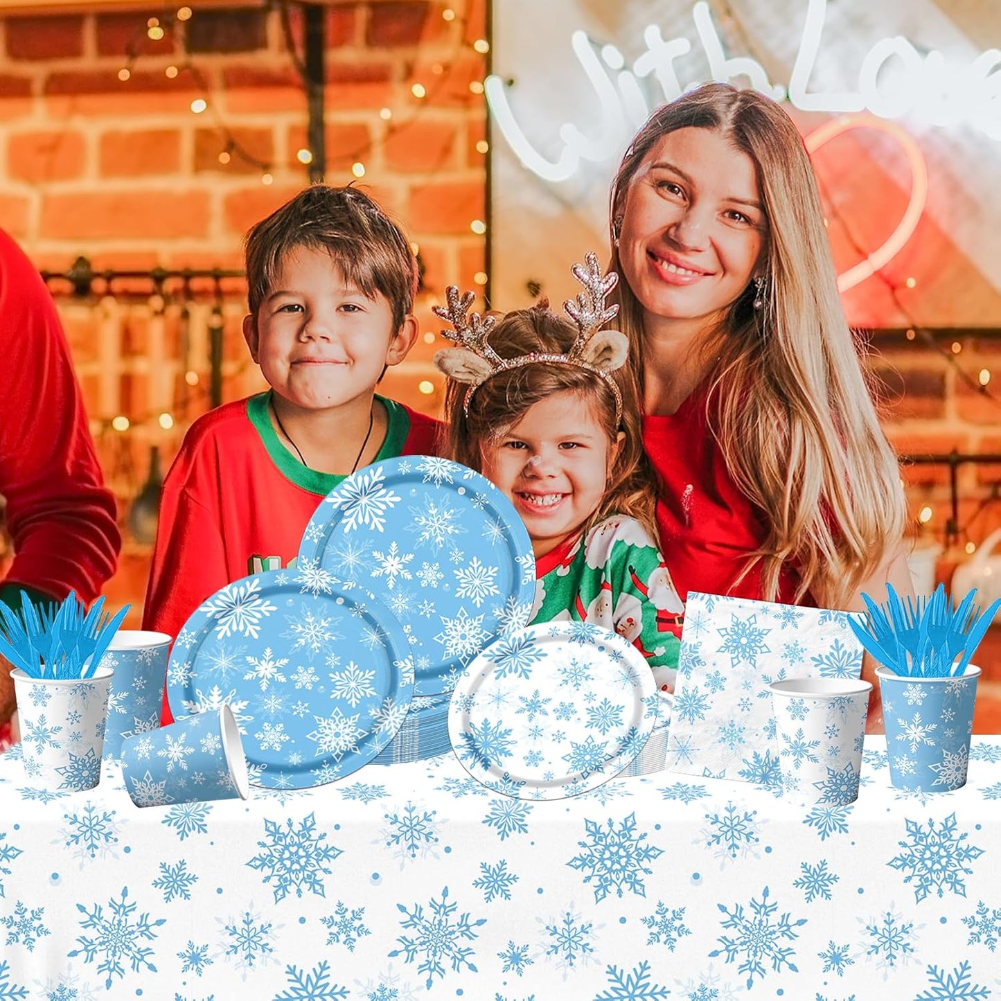 Regine Switzerland 142-Piece Winter Snowflake Party Set - Blue & White Tableware for Christmas & New Year Celebrations