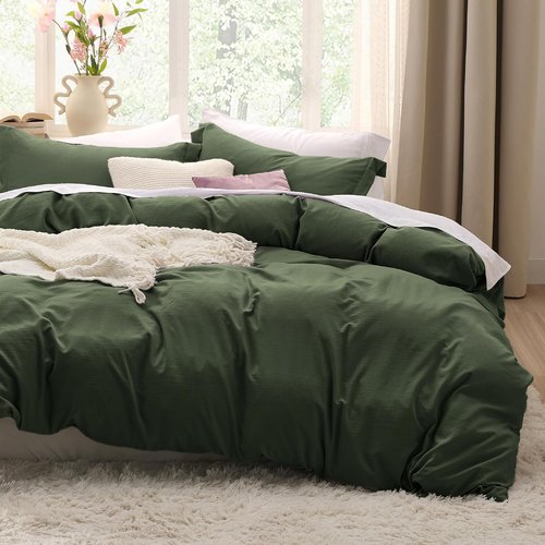 Bedsure Olive Green Duvet Cover Set - Twin/Twin XL, Extra Soft Prewashed Polyester, Includes Duvet & Pillow Sham