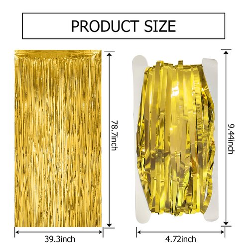 5 Pack Gold Fringe Curtain Backdrop Tinsel Streamers Birthday Party Decorations Christmas Photo Booth Backdrop Halloween New Year Graduation Baby Shower Theme Party Decorations