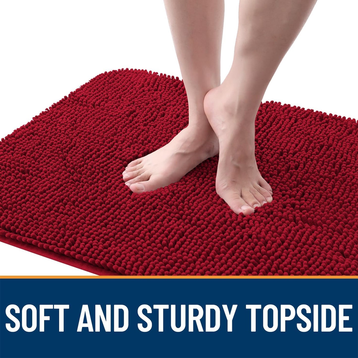OLANLY Dog Door Mat - Absorbent Non-Slip Washable Chenille Mat for Muddy Paws | 50x30 Red