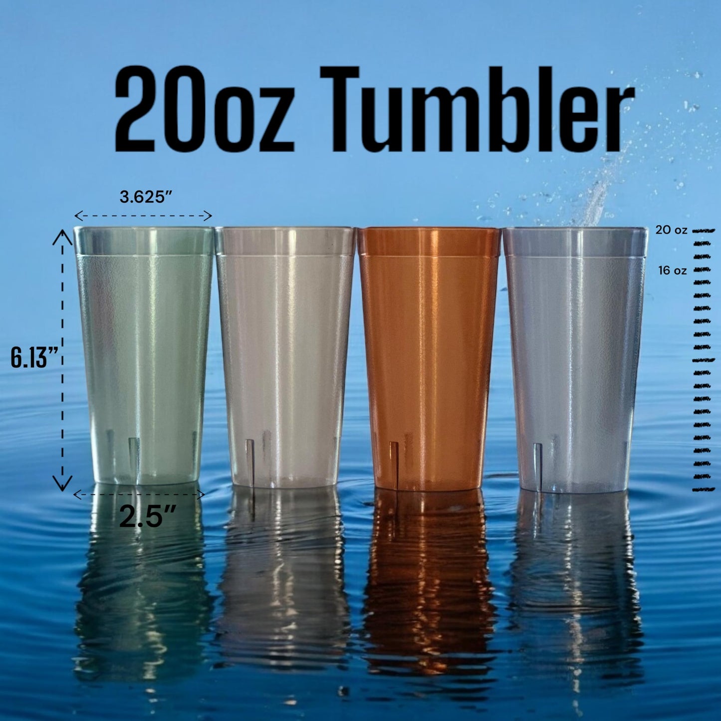 Oojami Set of 16 Plastic Tumblers, 20-Ounce Reusable Cups, BPA-Free & Shatterproof, Stackable Restaurant-Style Drinking Glasses for Water, Juice, and Everyday Use, Dishwasher Safe 20 oz