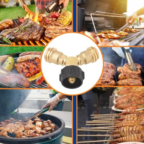 Flame King Propane Tank Y Splitter Adapter - 2-Way LP Gas Connector for 20lb Cylinders | Ideal for BBQ Grills & Camping Stoves