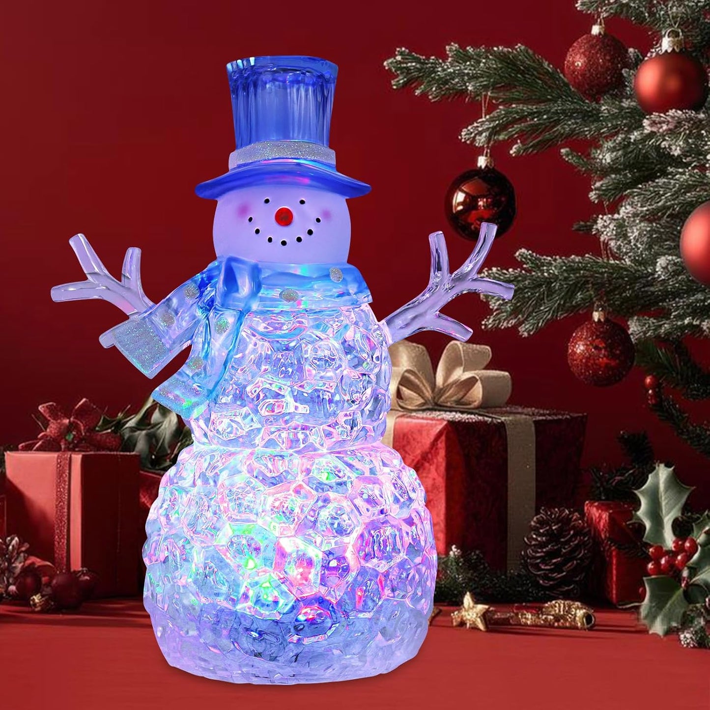 Skiennix LED Lighted Snowman Figurine - Battery Operated Christmas Decoration | 6H Timer, Blue Hat
