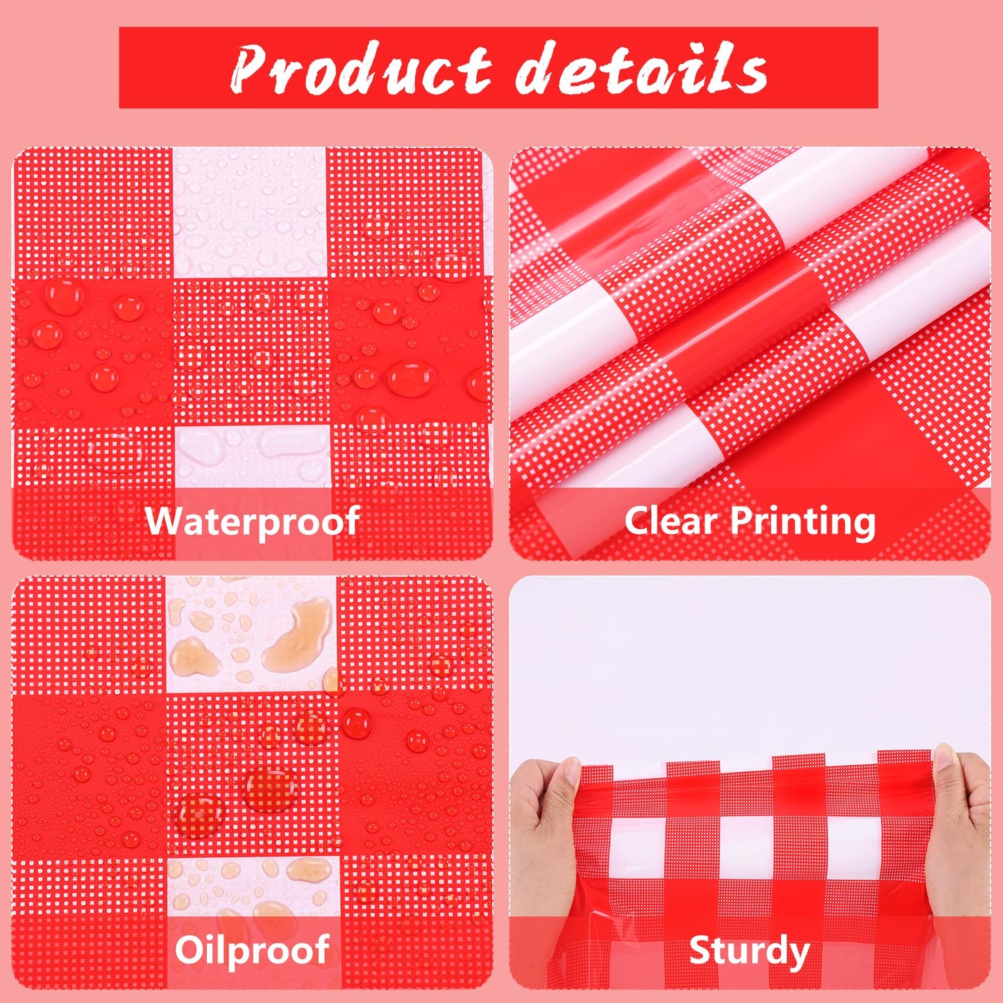 Kesfey 8 Packs Red and White Checkered Tablecloths 54 x 108 Inches Disposable Rectangle Red Gingham Table Cloth Waterproof Plastic Picnic Party Plaid Tablecovers for Picnic BBQ Family Outings