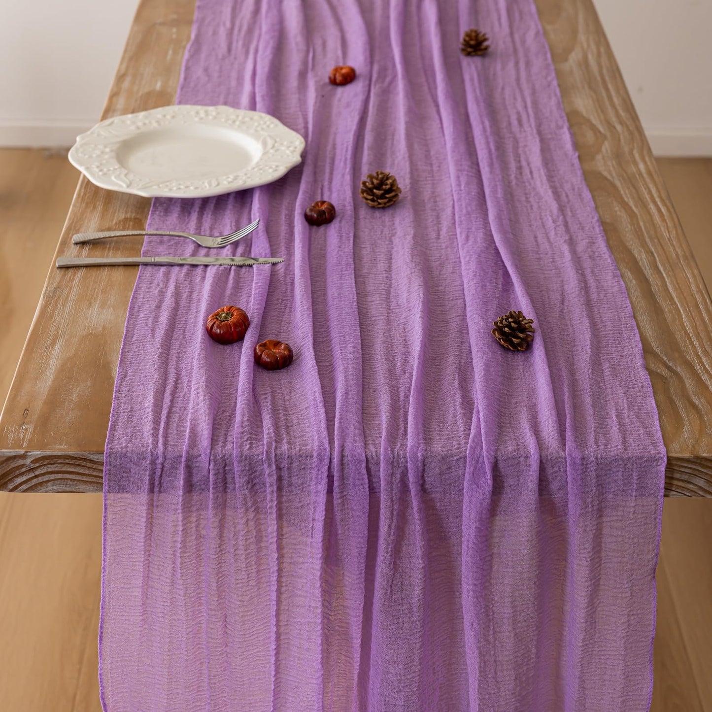 Keketoarrange 10pcs Spring Table Runner Lavender Gauze Rustic Boho Lilac Cheesecloth Grape Table Runner 120 Inch 10 FT for Wedding Baby Bridal Shower Birthday Party Long Sheer Home Decorations