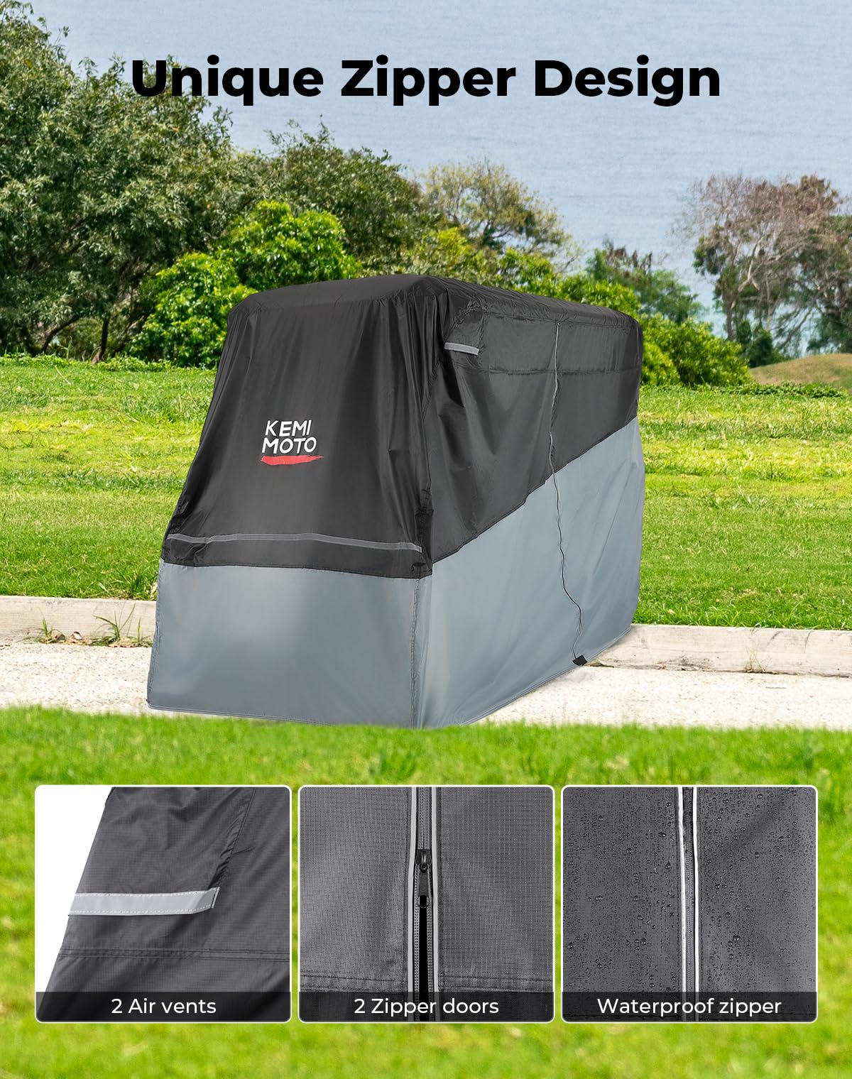 KEMIMOTO Golf Cart Cover 2 Seater, Universal 600D Waterproof Golf Cart Rain Cover with Storage Bag Compatible with EZGO Club Car 2 Passenger, Gray