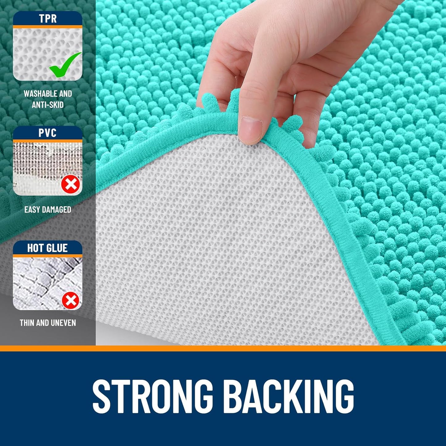 OLANLY Bathroom Runner Rugs - Extra Soft Chenille Bath Mats | Quick-Dry & Machine Washable, Teal 44x24