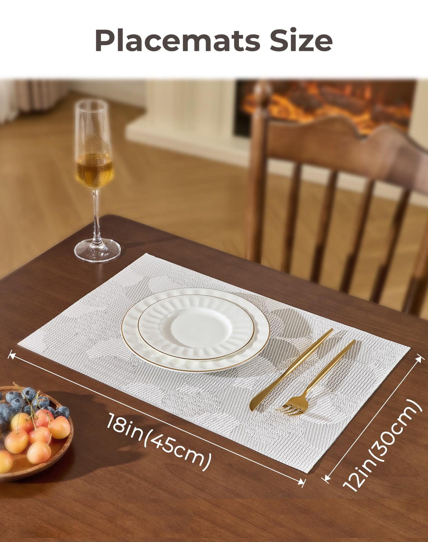 Leetaltree White Placemats Set of 6 - Heat Resistant Non-Slip Place mats for Dining Table, Washable Durable PVC Vinyl Woven Table Mats（White Circle, 6）