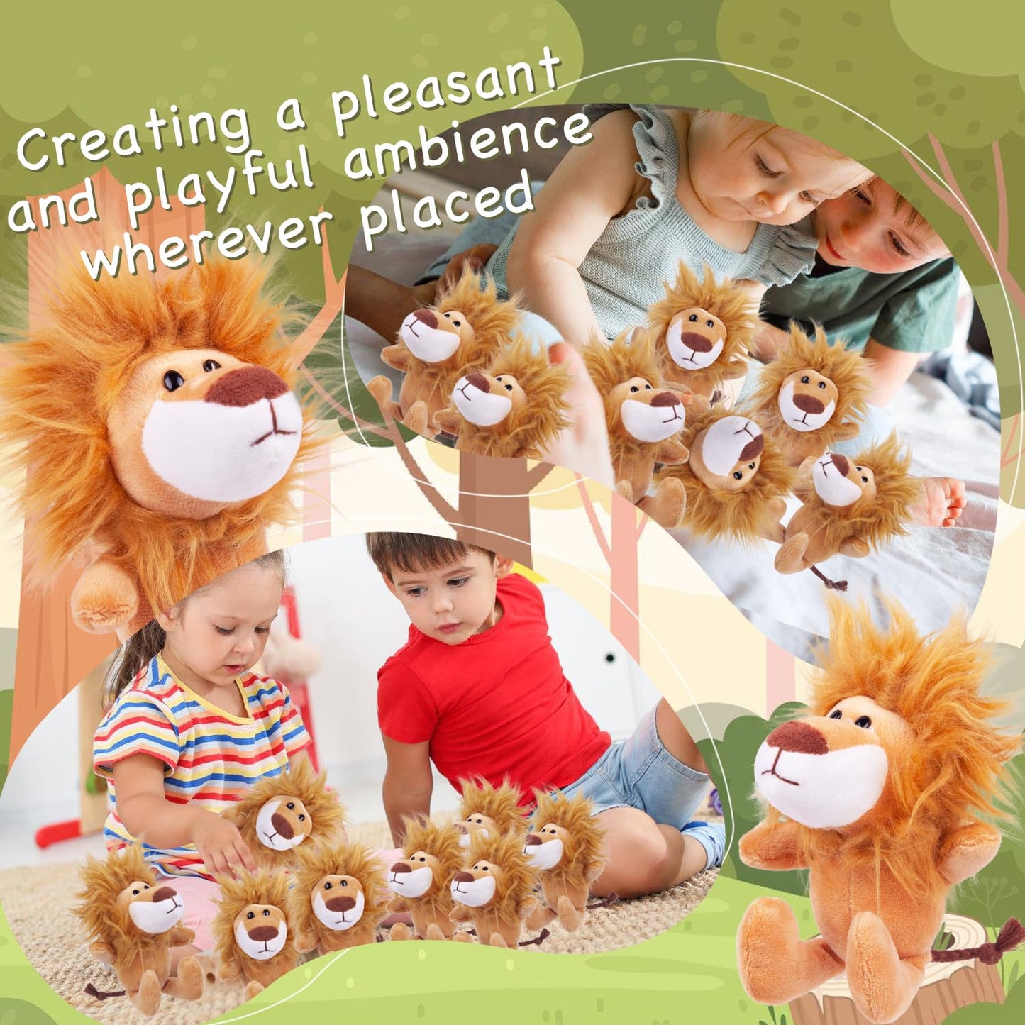 ARELUX 24-Pack Lion Plush Multi-Item Party Supply Set, 6 Inch Soft Stuffed Animal for Gender Reveal Birthday Shower Parties, Carnival Prizes, School Rewards,Keychains