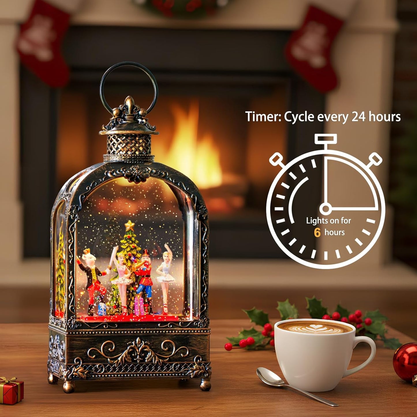 Nutcracker Christmas Snow Globe Lantern - Musical Soldier Scene | 6H Timer, USB/Battery Operated