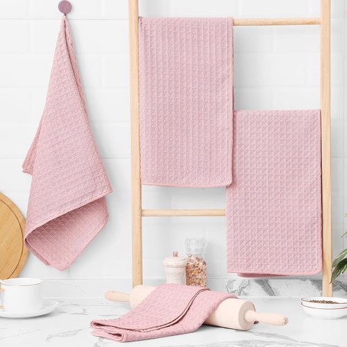 Homaxy Microfiber Kitchen Towels - Ultra Absorbent Waffle Weave, 16 x 28 Inch, 4 Pack in Pink