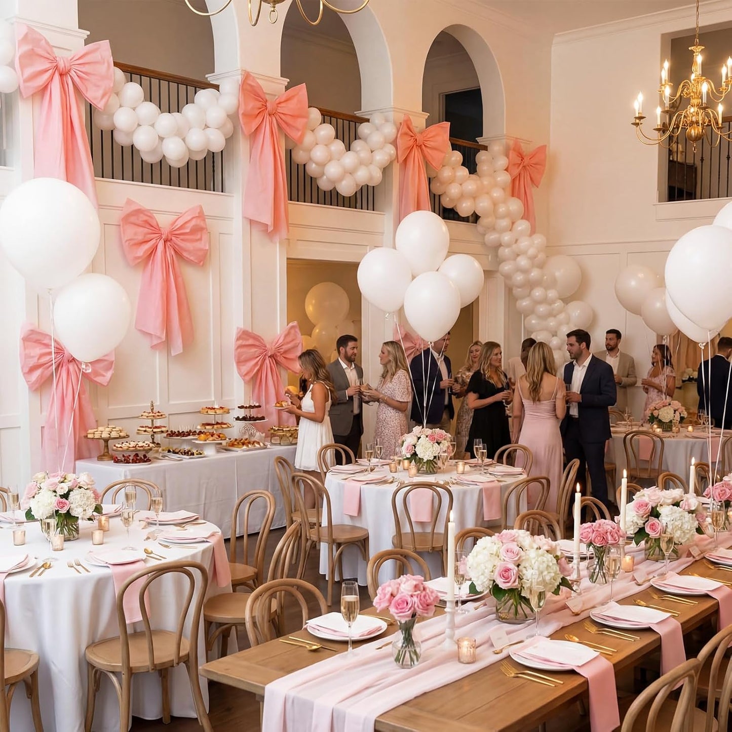 Pink Bow Birthday Decorations Set - 4 DIY Giant Wall Bows & 100 Link Balloons for Cute Party Decor
