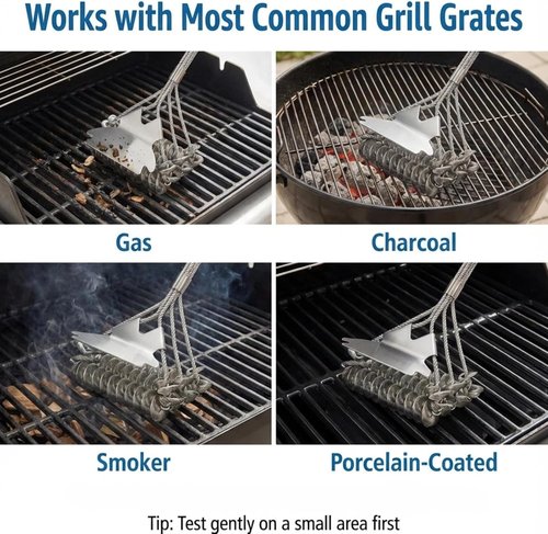 Bristle-Free Grill Brush - Reinforced Coil Cleaner with Long Handle for Safe BBQ Grates