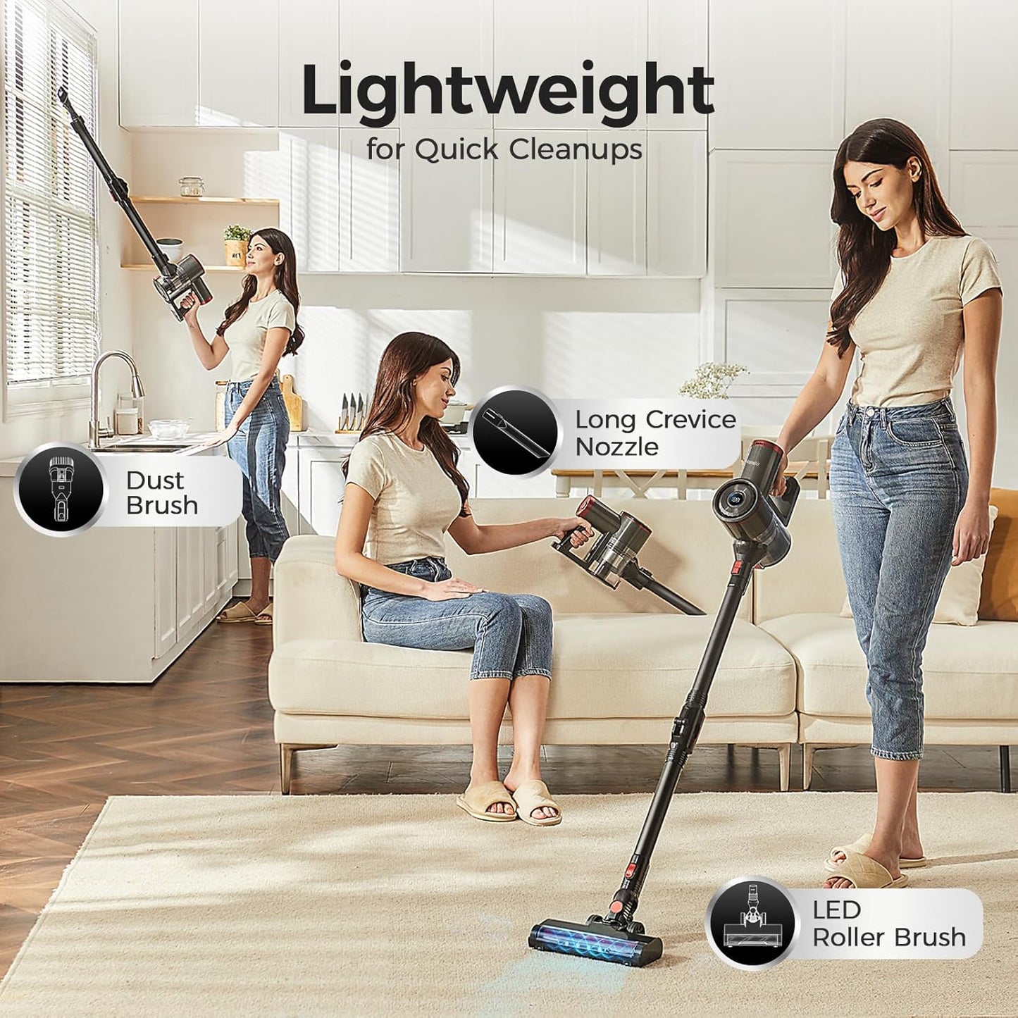 RONEAIR Cordless Vacuum Cleaner - Powerful 40Kpa Suction for Pet Hair | Self-Standing, 45 Mins Runtime