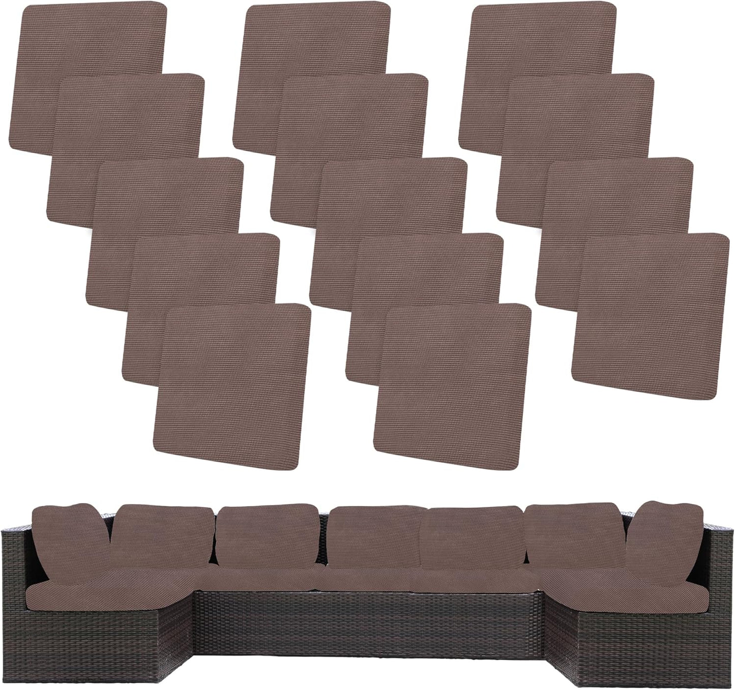 Skiennix 14-Piece Stretch Patio Cushion Covers - Washable Outdoor Sofa Slipcovers in Camel