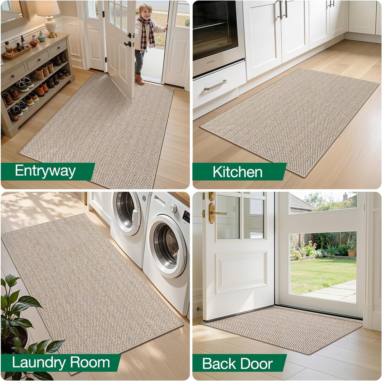 LUMI Ultra Thin Indoor Door Mat - Non-Slip Entryway Mat with Unique Herringbone Design | 24"x36", Beige