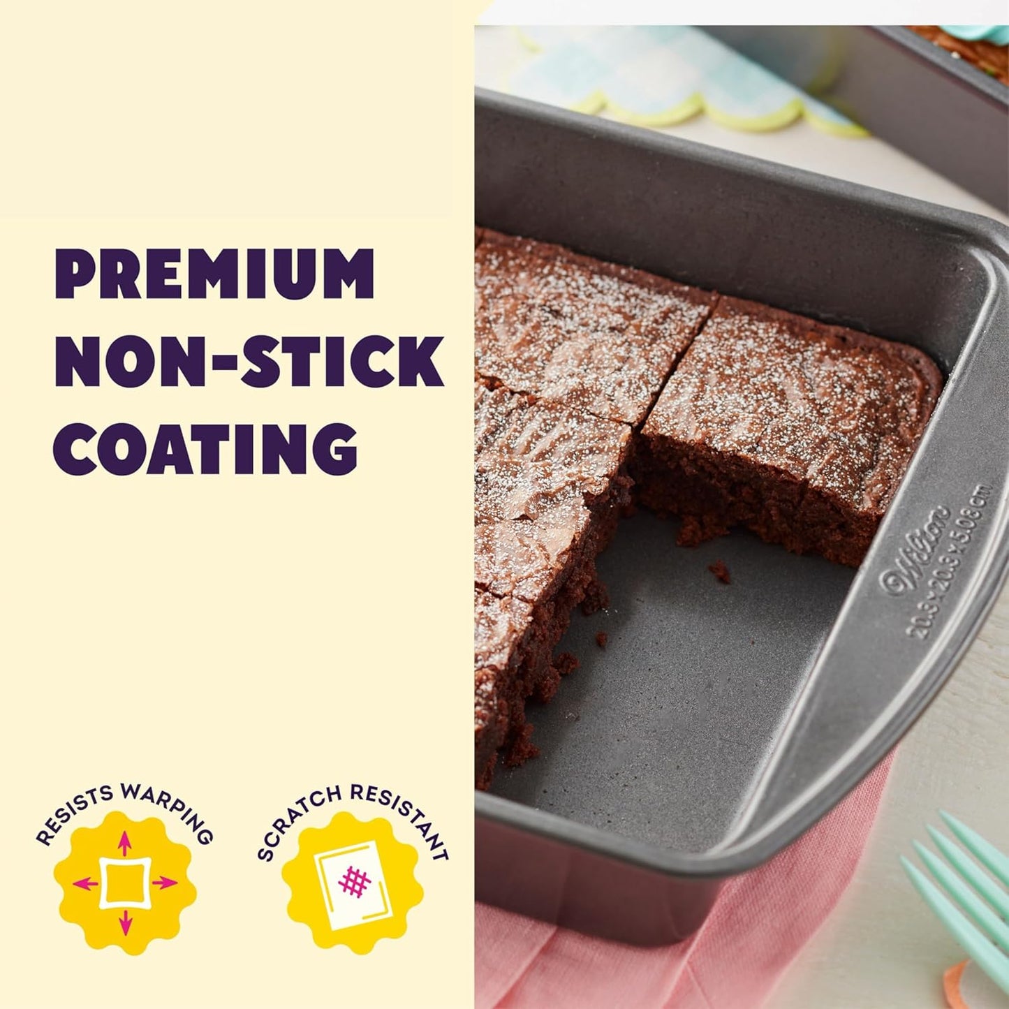 Wilton Gold Non-Stick 8 x 8 Inch Square Brownie Pan - Durable Cold-Rolled Steel Bakeware