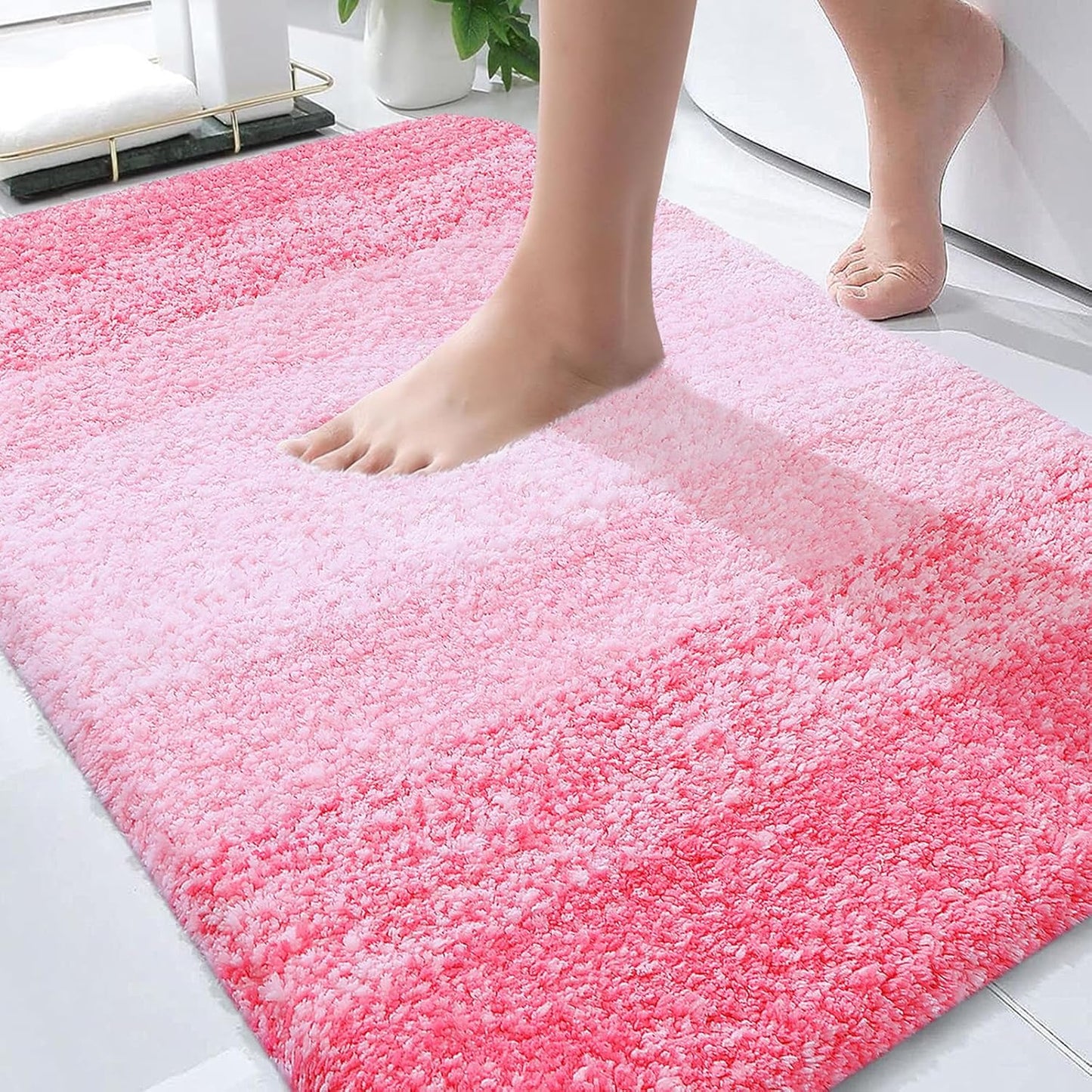 OLANLY Bathroom Rugs Mat - Extra Soft Microfiber Bath Rug with Rubber Backing | Quick Dry, 36x24, Pink