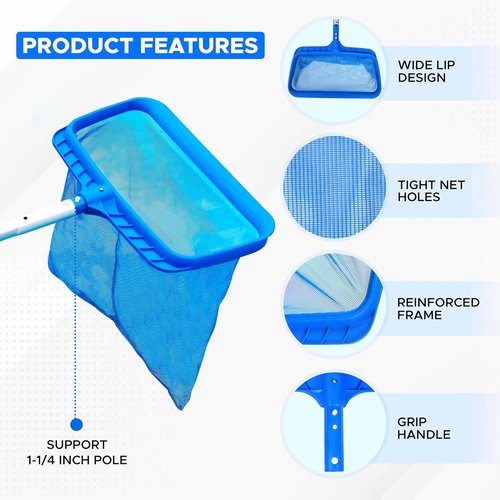 EcoNour Pool Skimmer Net - Heavy Duty Ultra Fine Mesh Leaf Rake for Efficient Cleaning | Fits Standard Poles