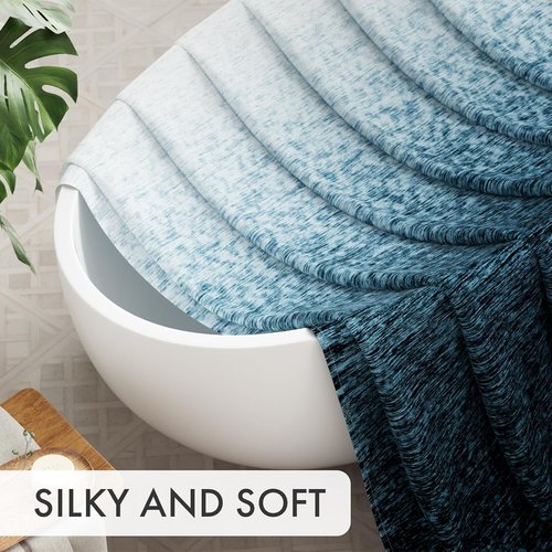 AmazerBath Ombre Shower Curtain - Washable Dark Sea Blue Cloth Set with Hooks | 72x72 Inches