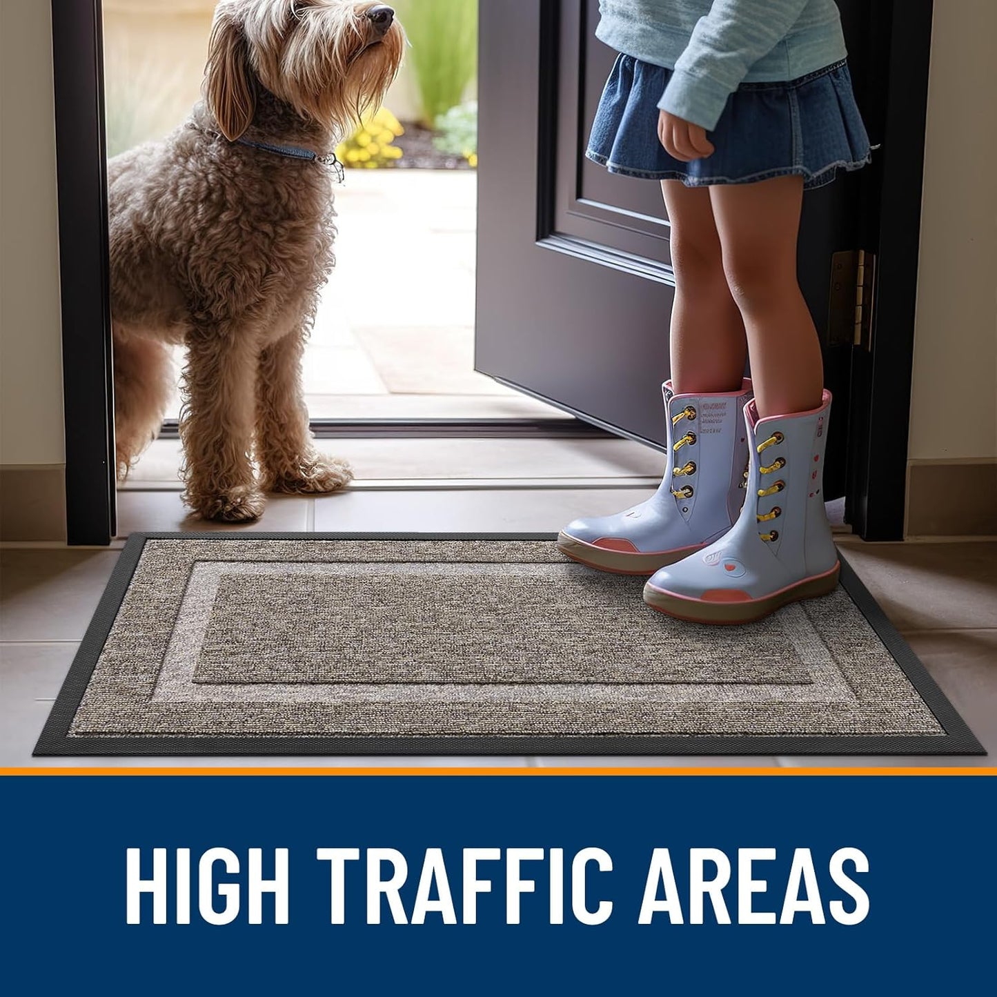 OLANLY Waterproof Front Door Mat - All-Season Indoor/Outdoor Doormat, Easy Clean, 29.5x17, Khaki/White