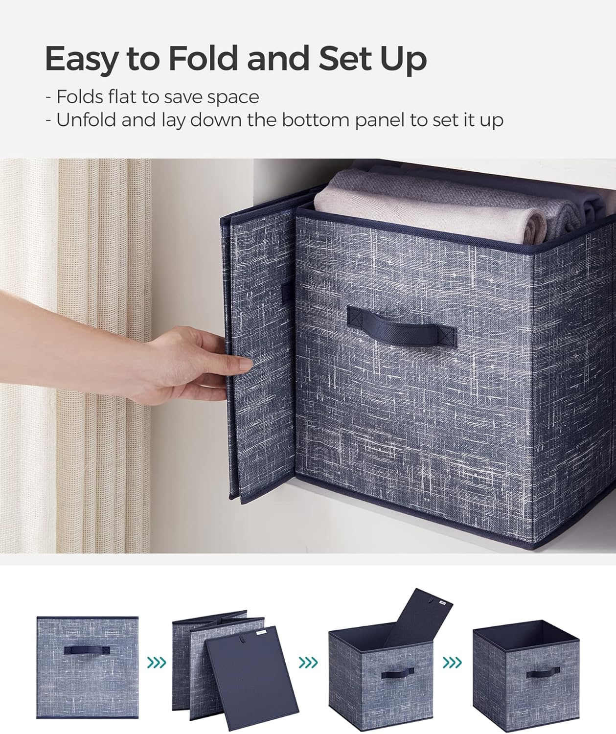SONGMICS Storage Cubes - 13-Inch Foldable Non-Woven Fabric Bins with Double Handles | Set of 6 in Misty Blue