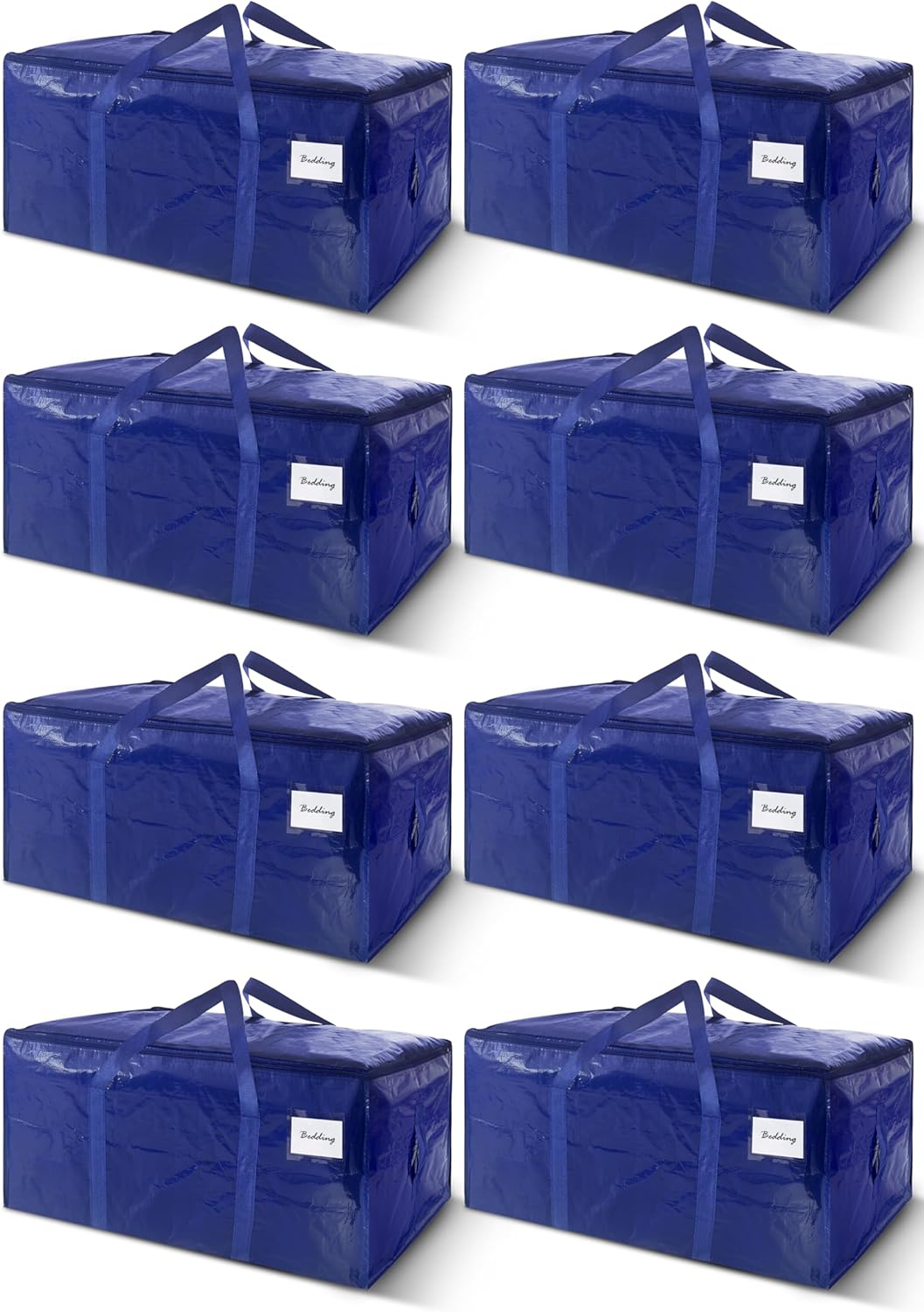 Skiennix Extra Heavy Duty Moving Bags - 8 Pack with Strong Zipper & Handles | 24 Gallon Dark Blue Storage Totes
