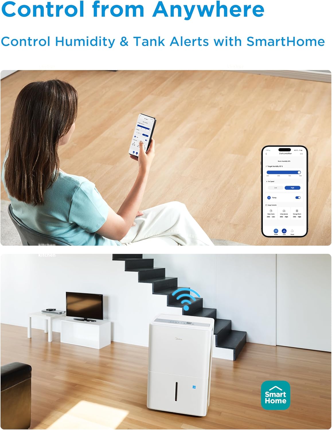 Midea Dehumidifier - 1,500 Sq. Ft. Energy Star Certified | 22 Pint Capacity for Basements & Large Rooms (White)