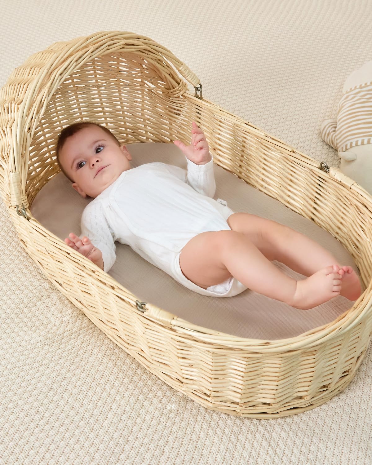 JELLYMONI 2-Pack Muslin Bassinet Sheets for Girls Boys, 100% Cotton Bassinet Mattress Sheets Soft Breathable Universal Fit for Baby Bassinets, Moses Basket, Hourglass Oval and Rectangle Mattress