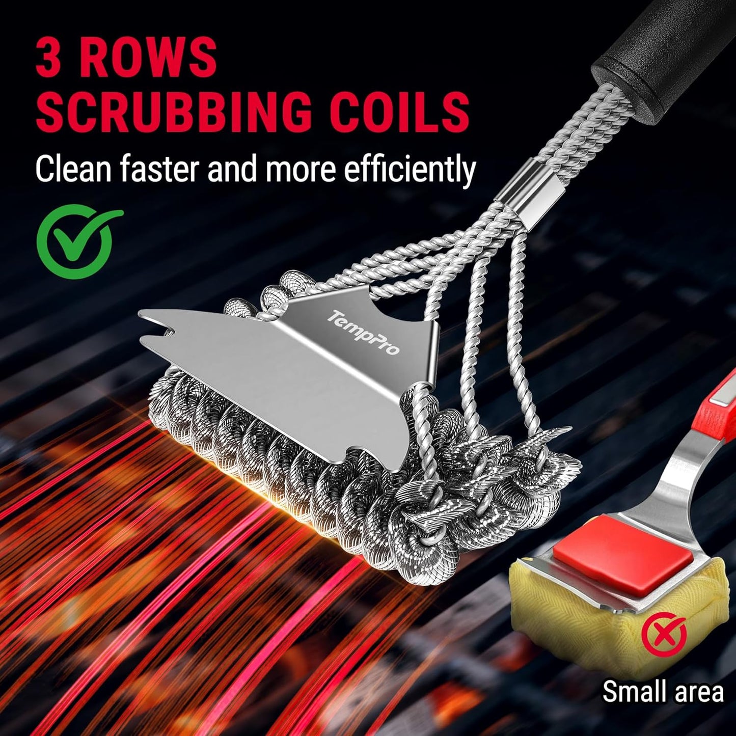 TempPro BBQ Grill Brush - Bristle-Free Stainless Steel Cleaner for Safe Grilling | Perfect BBQ Accessory