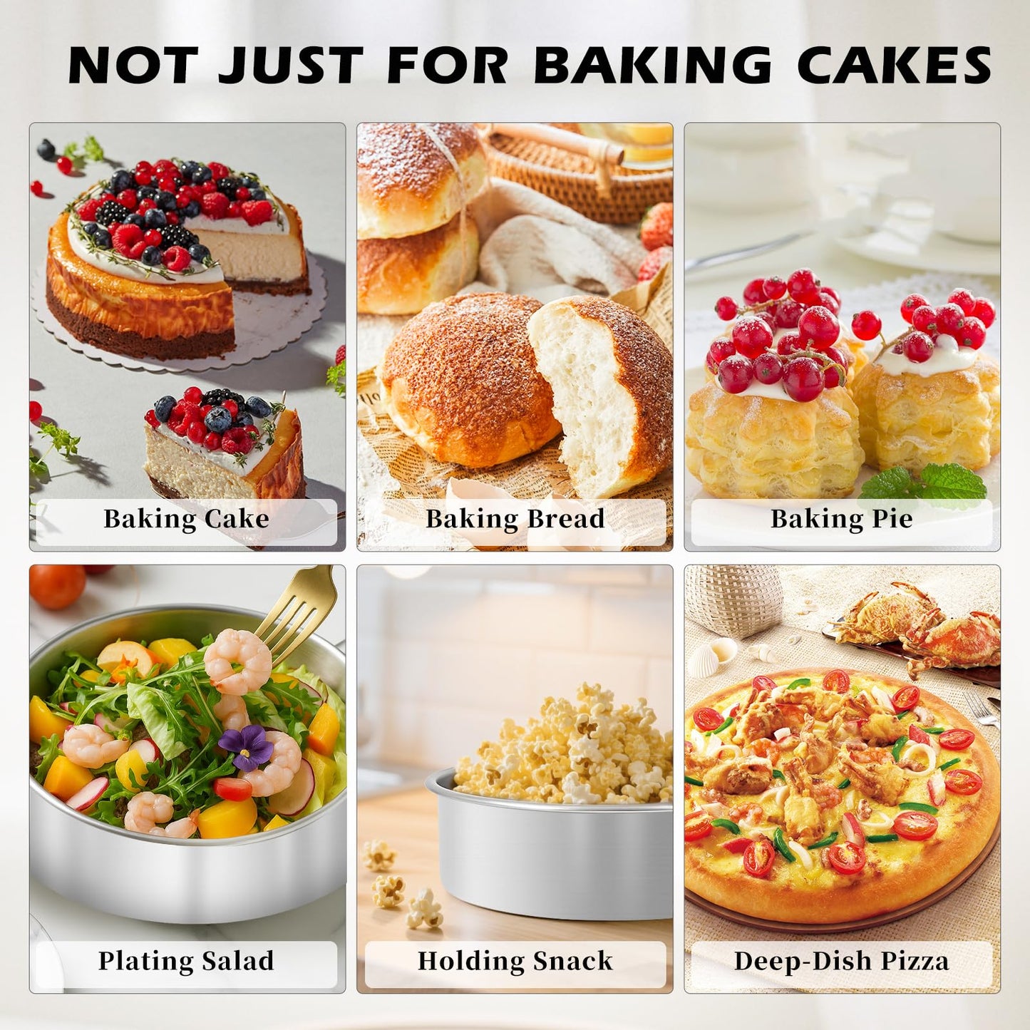 tutikuki 8 Inch Cake Pan - 3PCS Stainless Steel Round Layer Cake Baking Pans with 100 PCS Parchment Paper, Round Bakeware for Party Birthday Wedding, Mirror Finish & Dishwasher Safe