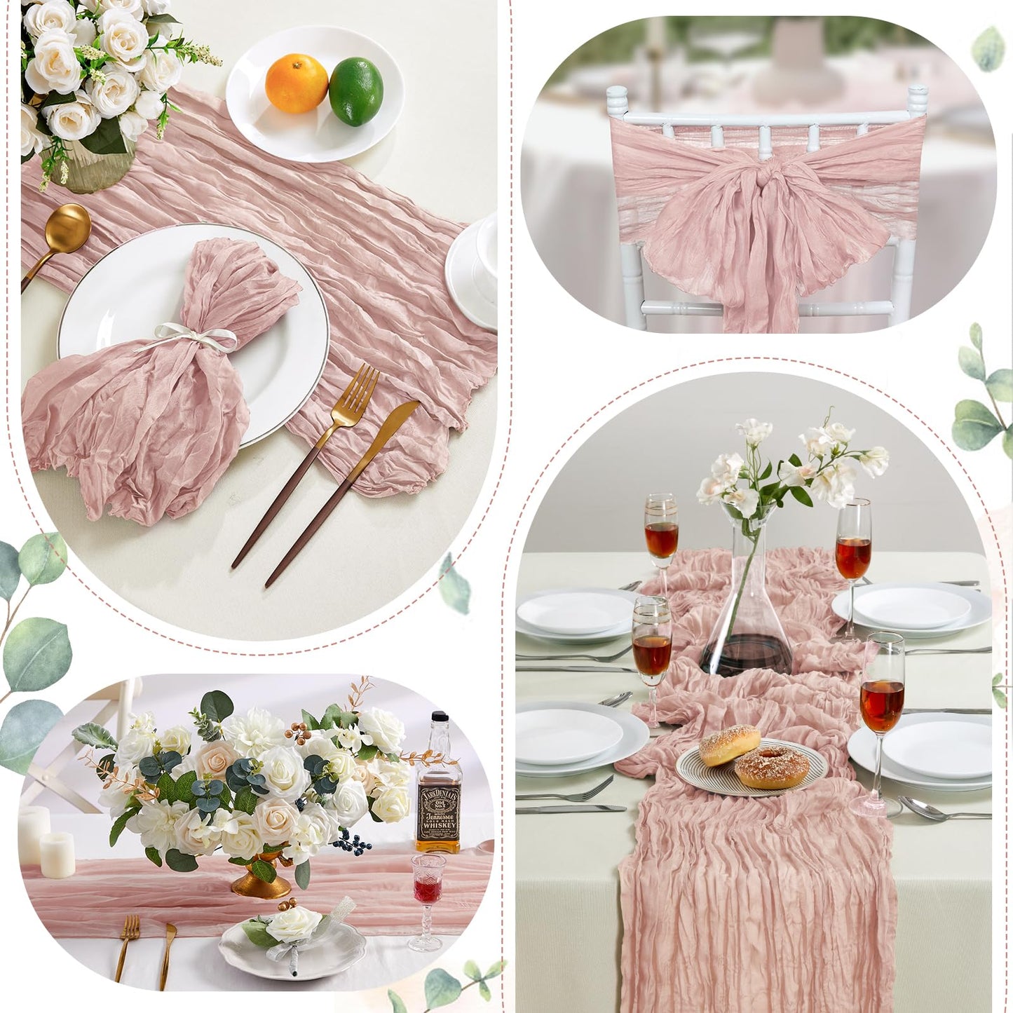6 Pack Dusty Pink Mother’s Day Cheesecloth Table Runner 10FT Long Boho Gauze Table Runner Rustic Sheer Runner for Spring Wedding Bridal Baby Shower Birthday Holiday Party Table Decor Easter Decor