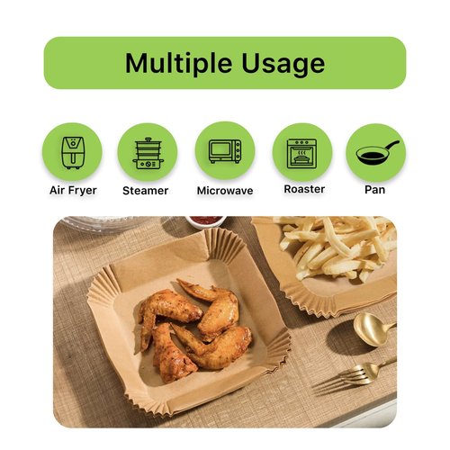 FINECE Air Fryer Liners Square, 100PCS for 2 to 5 Qt Air Fryer Disposable Paper Liner, 6.3 inch Unbleached Non-stick Oil-proof Parchment Paper
