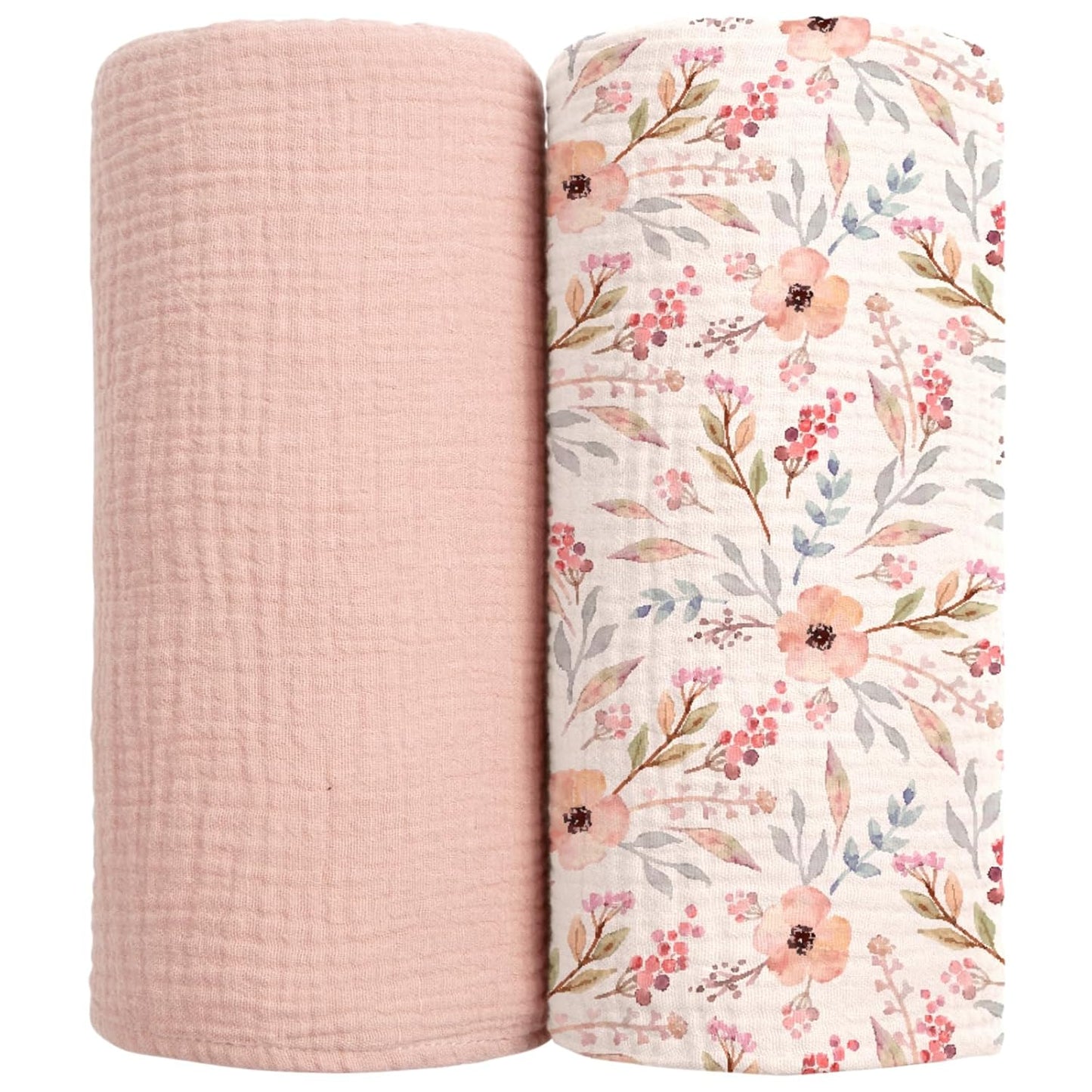 LuluMoon Muslin Swaddle Blankets - Soft Floral Print Receiving Blankets for Newborn Girls | Pink