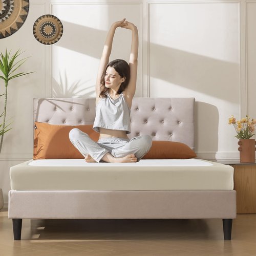 Biscaynebay Decorative Box Spring Cover Queen Size, Light Camel Luxurious Jersey Knitting Stretchy Wrap Around 4 Sides Bed Skirt for Home/Hotels, Easy Fit Wrinkle & Fade Free Machine Washable