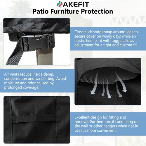 AKEfit Heavy-Duty Waterproof Patio Furniture Covers - Black Square/Rectangle 78"L x 78"W x 33"H