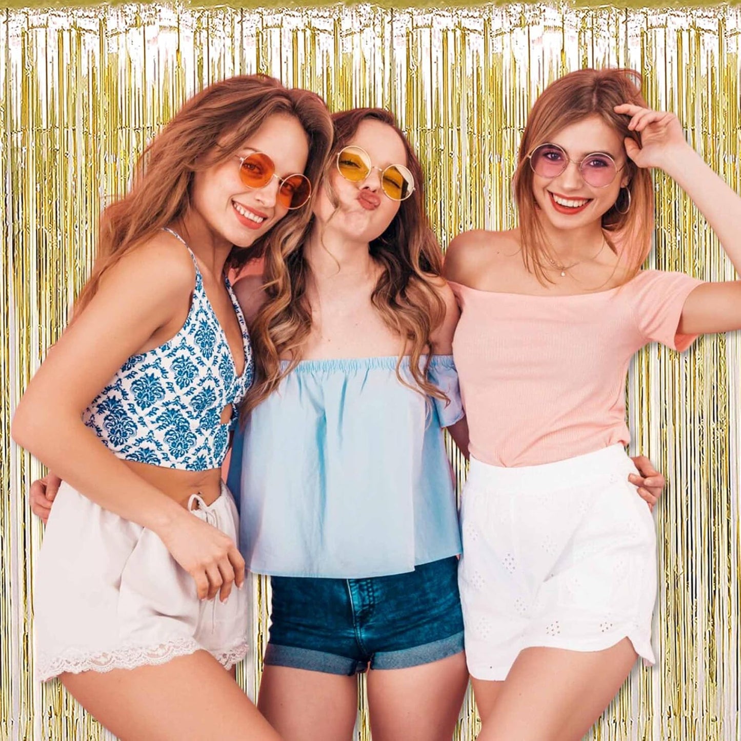 Light Gold Foil Fringe Curtains by [Brand Name] - 3 Pack Metallic Tinsel Backdrop | 3.28 x 8.2 Ft for Parties