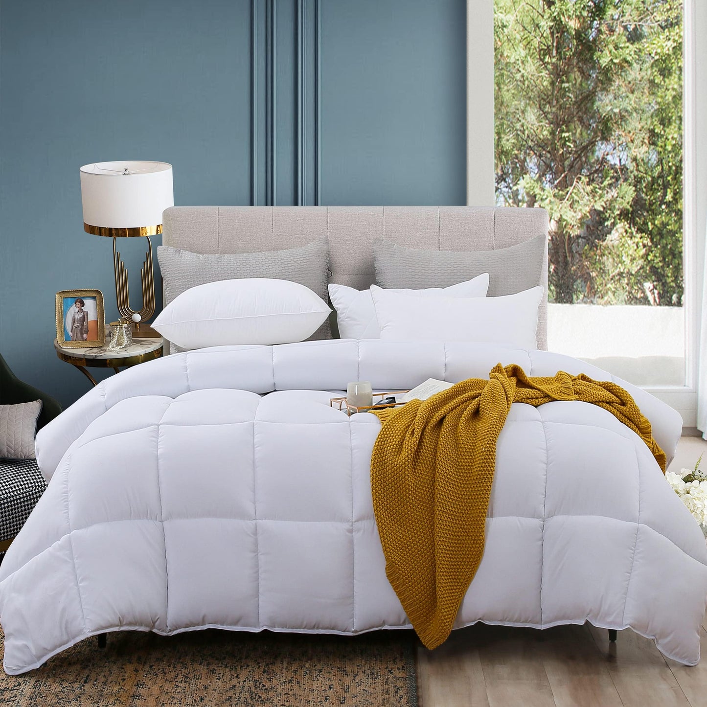 ABOUTABED California King Comforter Duvet Insert White, All Season Down Alternative Comforter, Ultra Soft Quilted Bedding Comforter with 8 Corner Tabs, Machine Washable