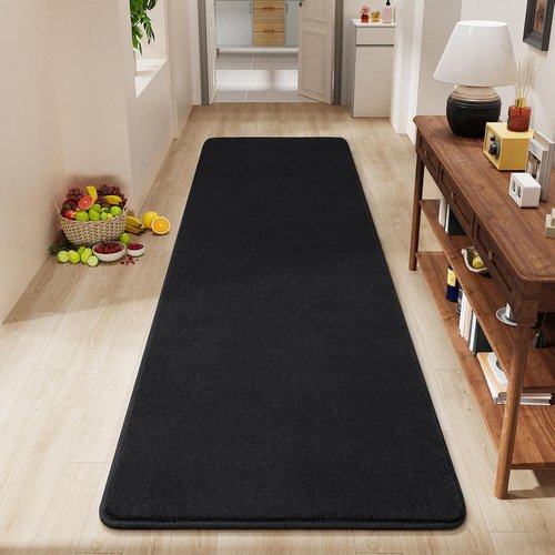 Amearea Modern Soft Hallway Runner Rug - 2x6 Feet Washable Non-Slip Memory Foam | Black Fluffy Carpet for Home Decor