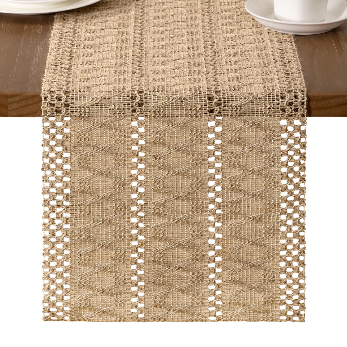 MLMW Boho Table Runner 36 inches Small Coffee Table Runner Rustic Burlap Macrame Jute Table Runner Dresser Runners for Bedroom Living Room Home Decor