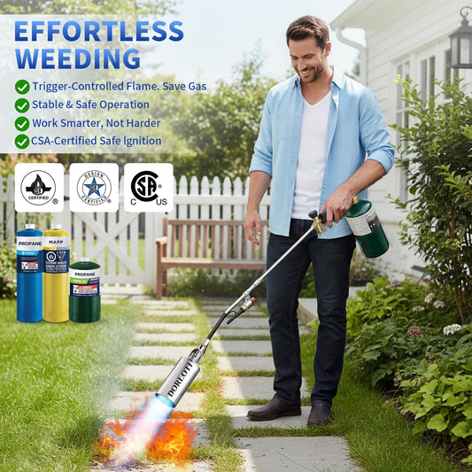 Propane Torch Weed Burner Propane Burner Weed Torch Heavy Duty Blow Torch 31"Flamethrower with Self Igniter and Turbo Trigger for Weeding Roofing Road Ice Melting BBQ(Fuel Cylinder Not Included)