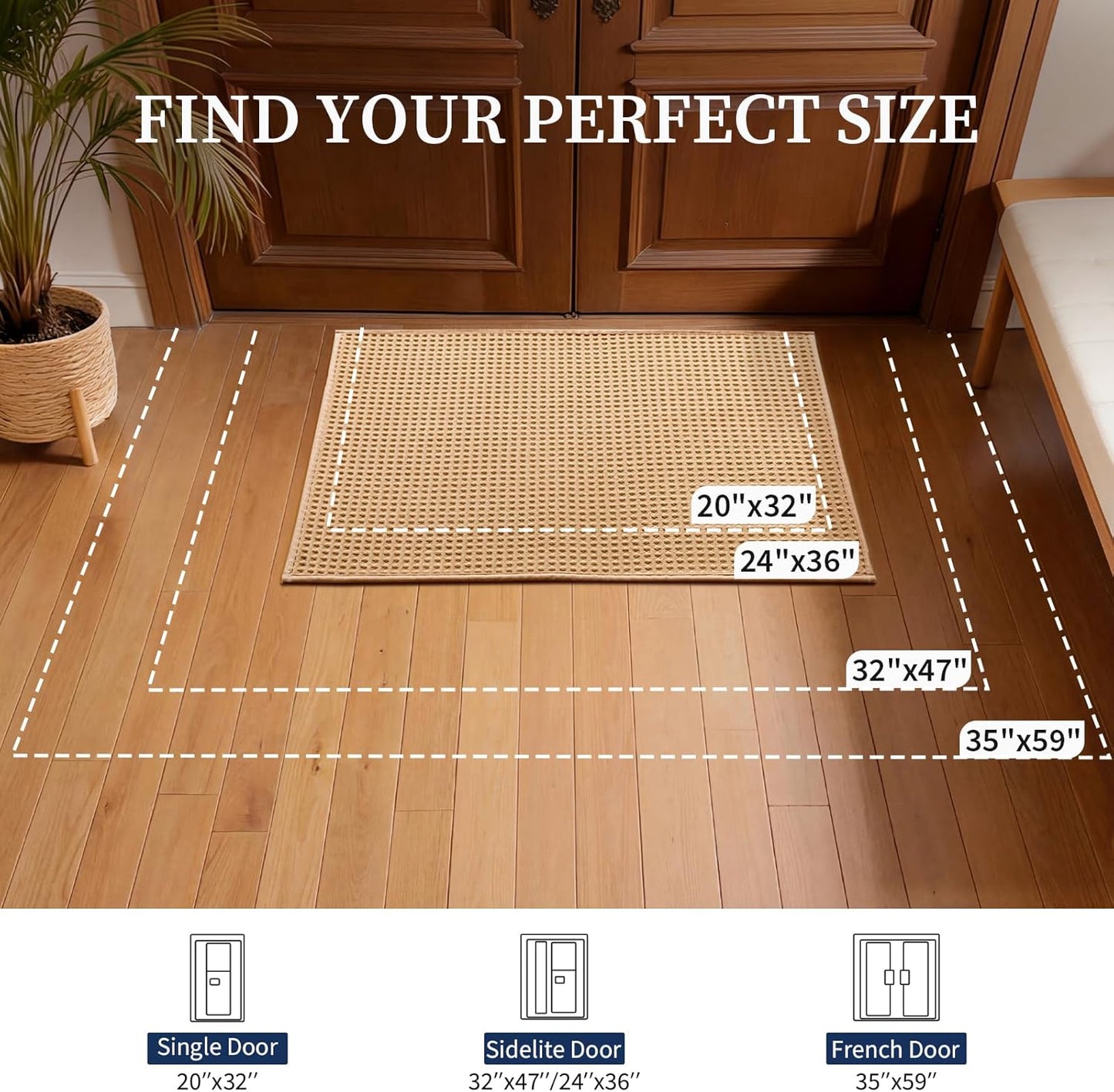 YIHOUSE Indoor Door Mat - Non-Slip Washable Entrance Mat | 24" x 36" Khaki, Dirt Trapper Design