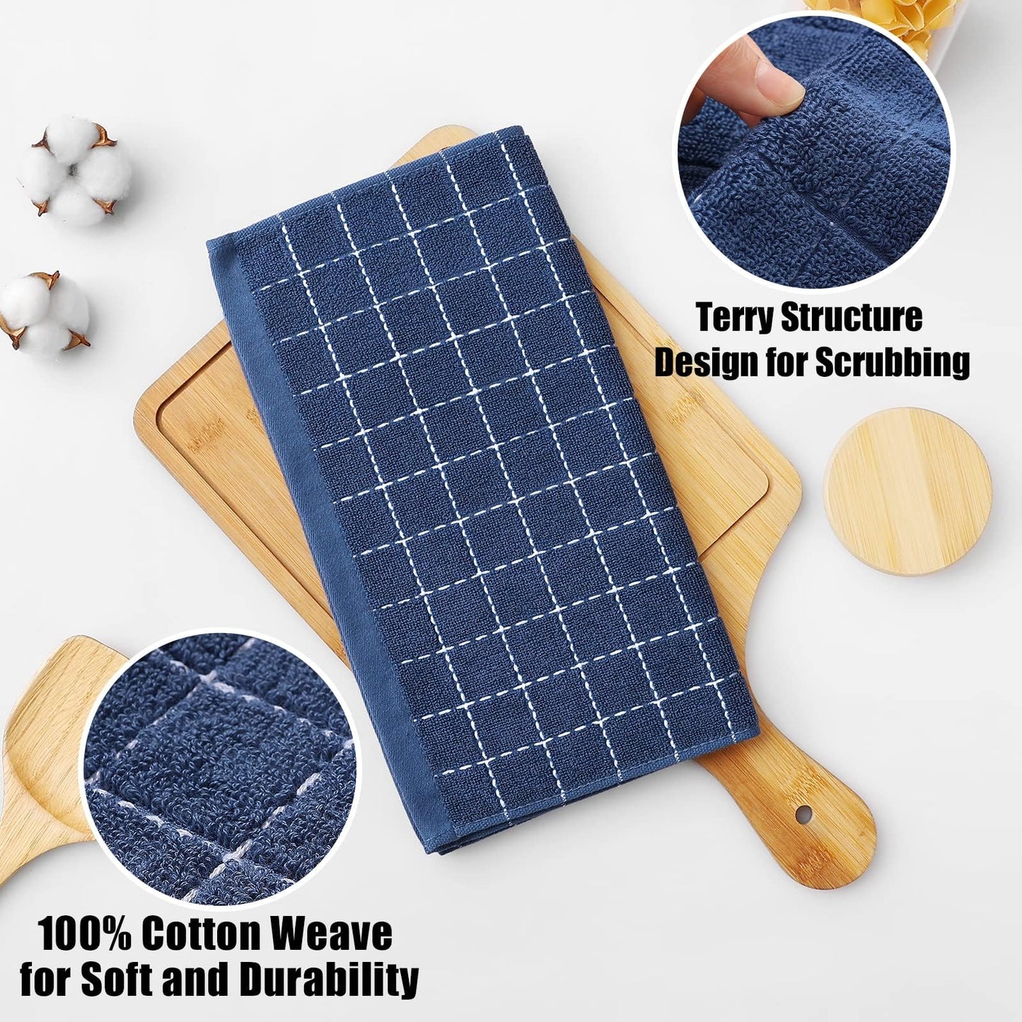 Homaxy 100% Cotton Terry Kitchen Dish Cloths, Ultra Soft and Absorbent Dish Towels for Kitchen, Suitable for Drying and Washing Dishes, 24 Pack, 12 x 12 Inches, Navy Blue