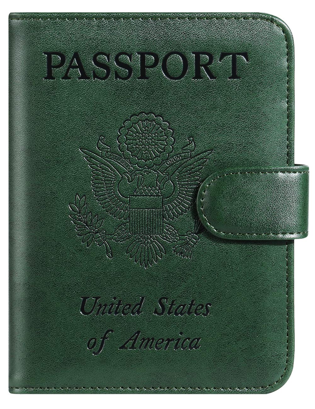 Passport Holder Cover Wallet RFID Blocking Leather Card Case Travel Accessories for Women Men (Atrovirens)
