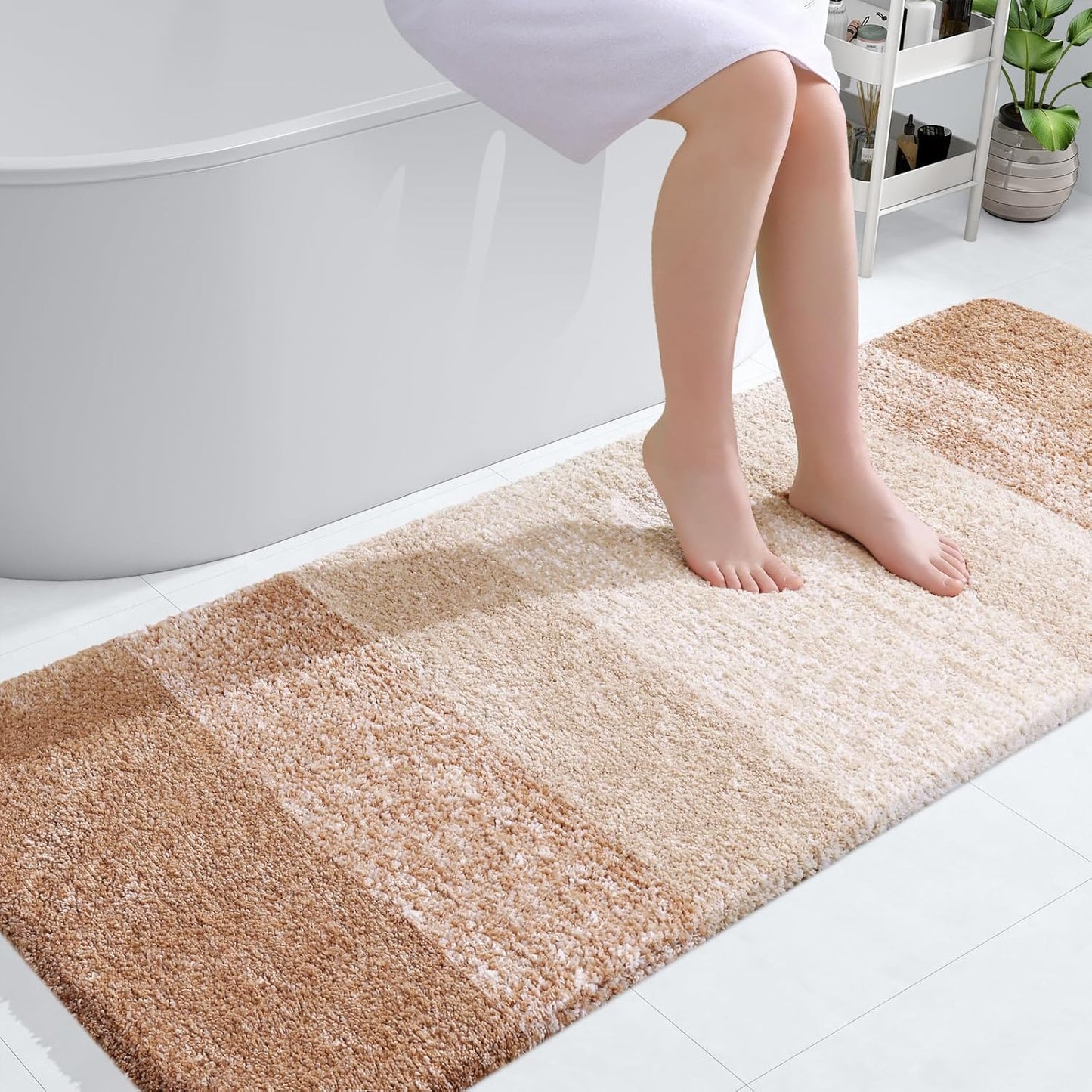 OLANLY Bathroom Runner Rugs - Extra Soft Microfiber Mat, Quick Dry & Washable, 59x24 Inches, Beige