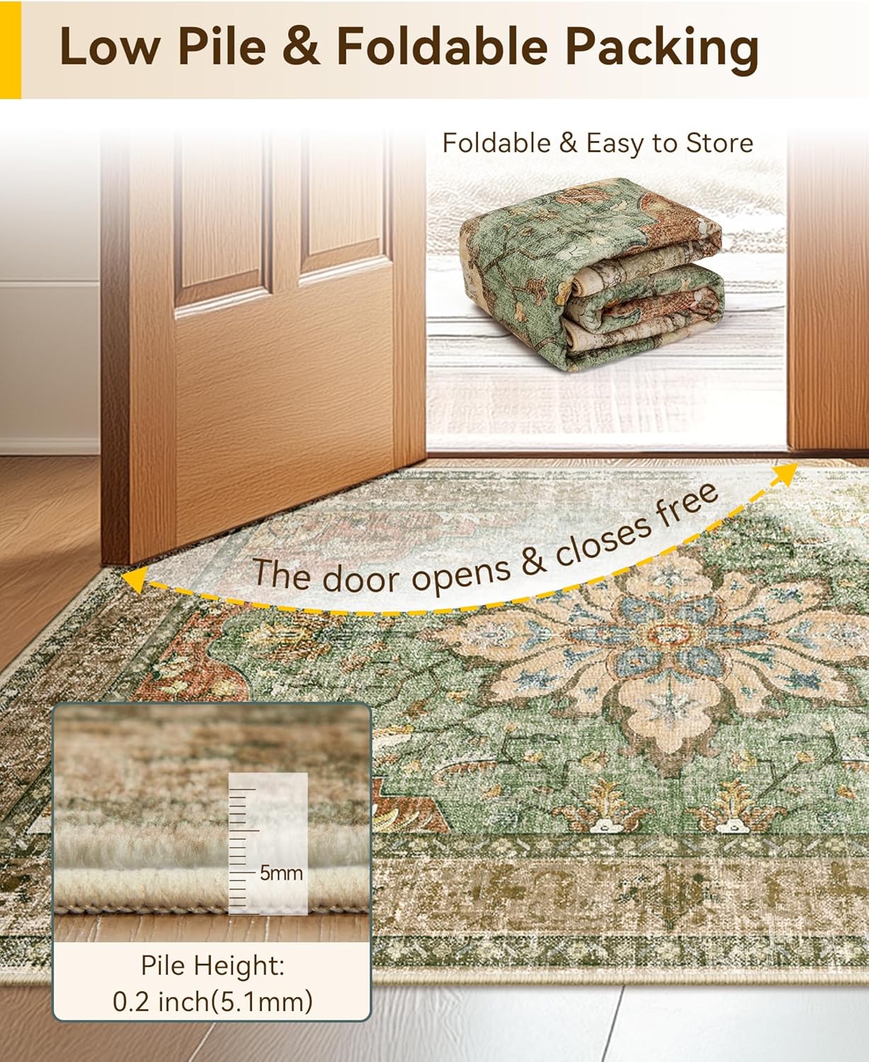 RELEANY Area Rugs - Washable Non-Slip Entryway Rug | 2'x3' Brick Red & Rust Design
