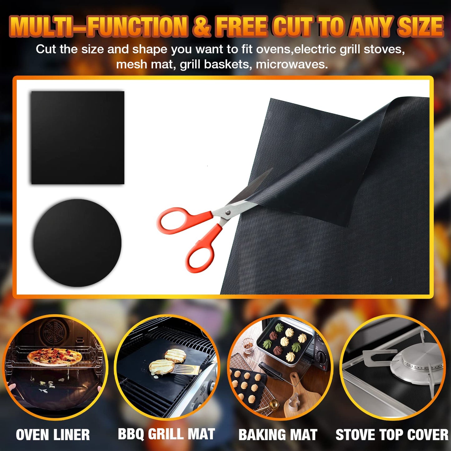 2 Pack Oven Liners for Bottom of Oven, 16 x 24" Heavy Duty Non-Stick Oven Floor Protector Mats, 500°F/260°C Heat Resistant Fiberglass Teflon Liner, BPA PFOA Free for Electric & Gas Ovens, Black