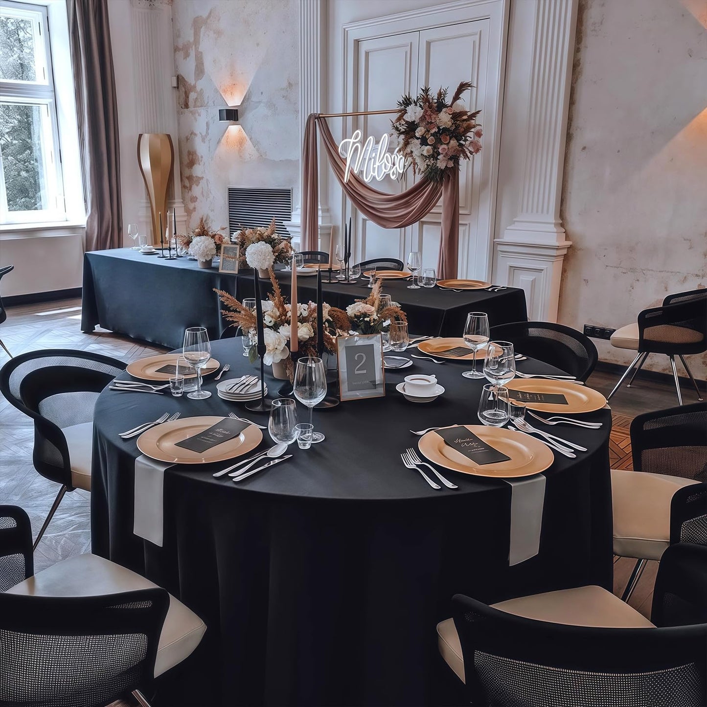 RestfulGlow 8 Pack Round Tablecloth 90 Inch Black Table Cloth for Round Tables, Washable Polyester Tablecloth Stain and Wrinkle Resistant Decorative Table Cloth for Wedding Party Dining Banquet